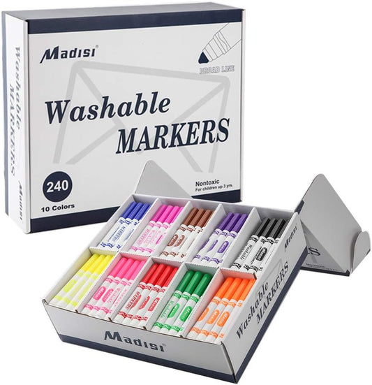 Washable Markers, Broad Line Markers, Assorted Colors, Classroom Bulk Pack, 240 Count