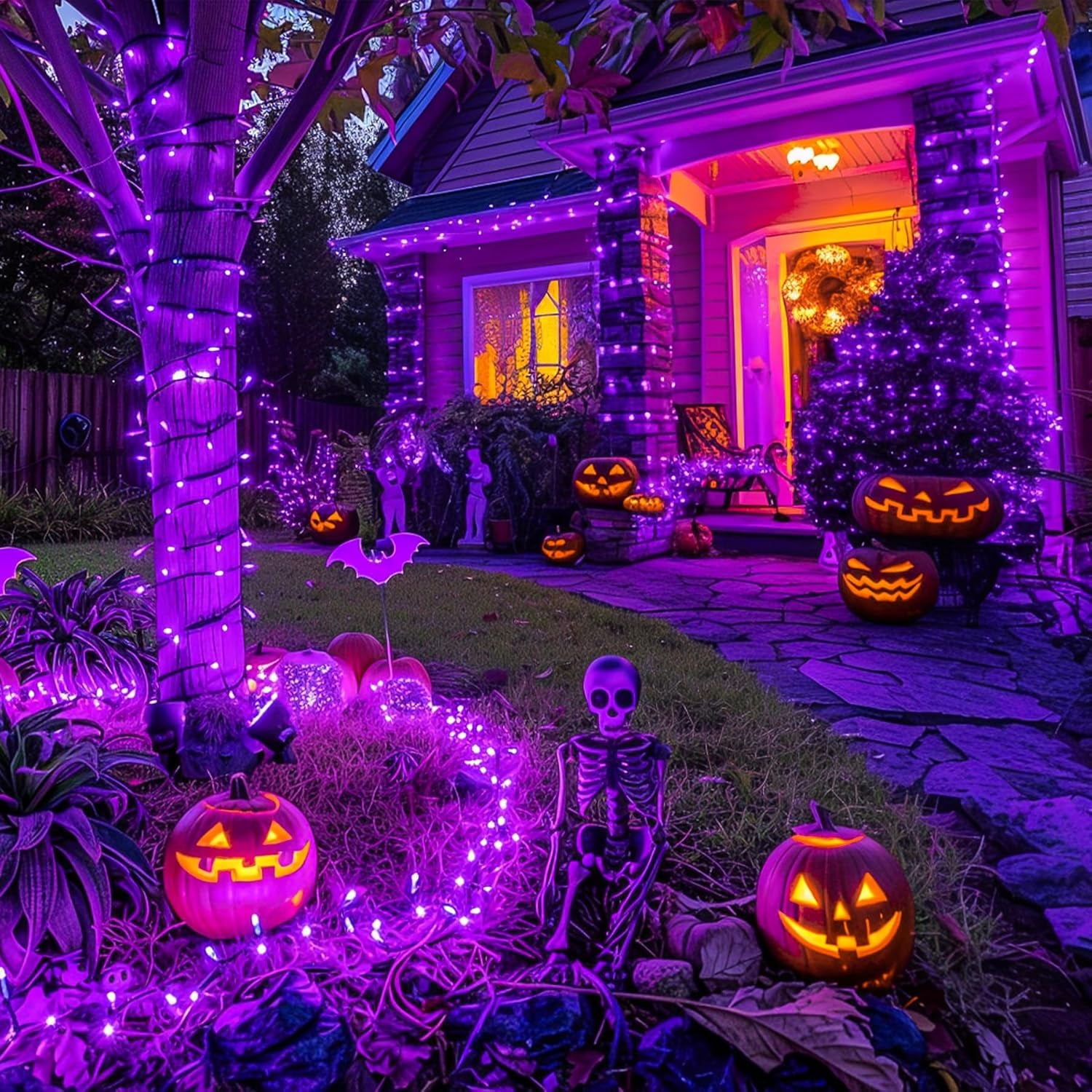 250 LED Halloween String Lights, 91.5Ft Purple Halloween Lights Outdoor Waterproof, 8 Lighting Modes Connectable Christmas Tree Lights for Yard Patio Party Holiday Decorations