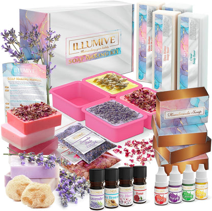 Soap Making Kit - Glycerin & Shea Butter Soap Base, Soap Molds, Dried Flowers, Fragrances, Dye - DIY Craft Kit for Adults & Kids