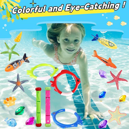 24 Pcs Diving Pool Toys for Kids with Storage Mesh Bag, Summer Pool Games Underwater Swimming Toys for Boys Girls Toddlers