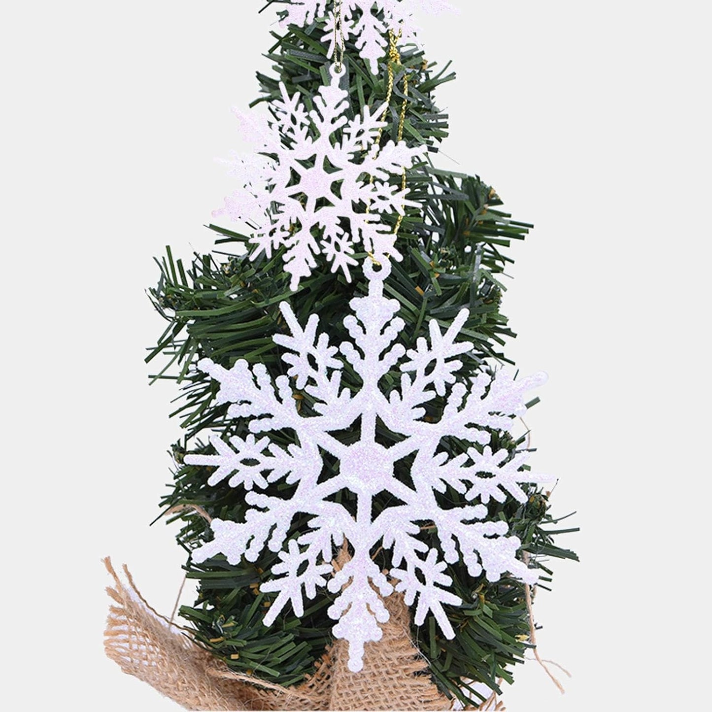 36 Pack Plastic Champagne Gold Snowflake Ornaments Christmas Winter Decorations, Hanging Snowflake Decorations for Winter Wonderland Christmas Tree