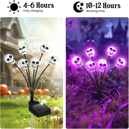 Halloween Decorations Outdoor: 4 Pack 24 LED Scary Halloween Decorations, Skull Solar Halloween Lights Outdoor Waterproof, Solar Firefly Halloween Lights for outside Yard Patio Walkway Garden Decor