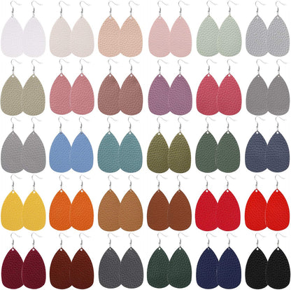 30 Pairs of Teardrop Double-Sided Leather Earrings with 30 Color for Women Girls Jewelry Fashion and Valentine Birthday Party Gift