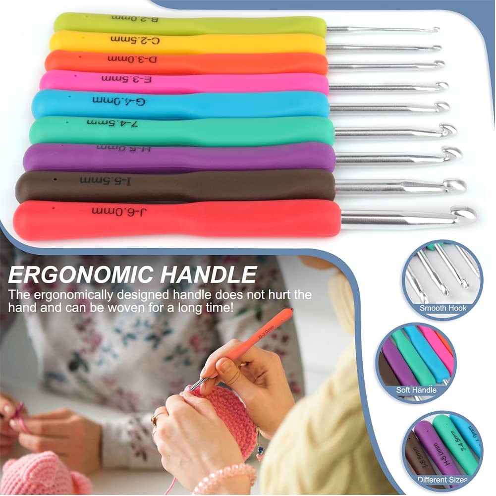 Crochet Hooks Kit with Case, 85-Piece, Ergonomic Crochet Needles Weave Yarn Kits DIY Hand Knitting Art Tools for Beginners and Experienced Crochet Lovers