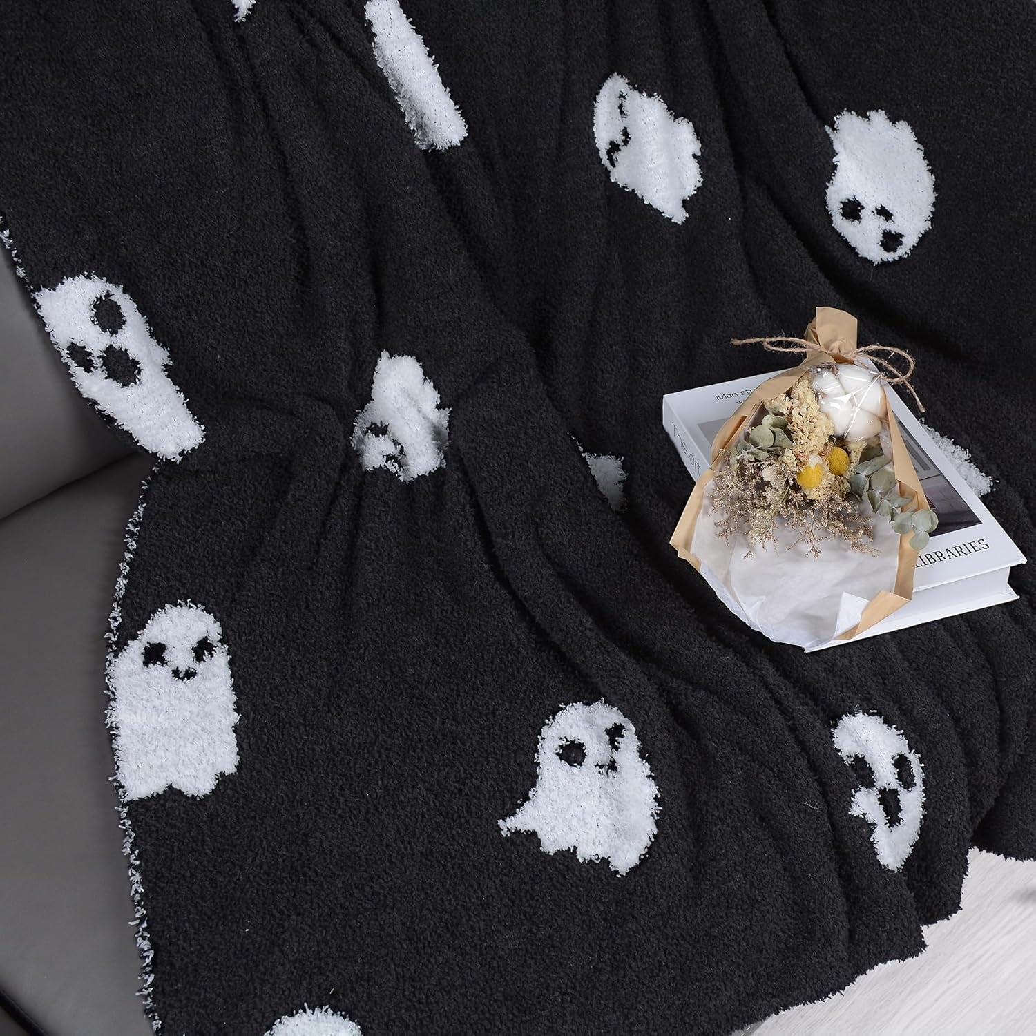Halloween Decor Blanket Soft Blanket Cozy Blanket Kid Blanket for Bed Couch Sofa 50X60 Inch Black Ghost