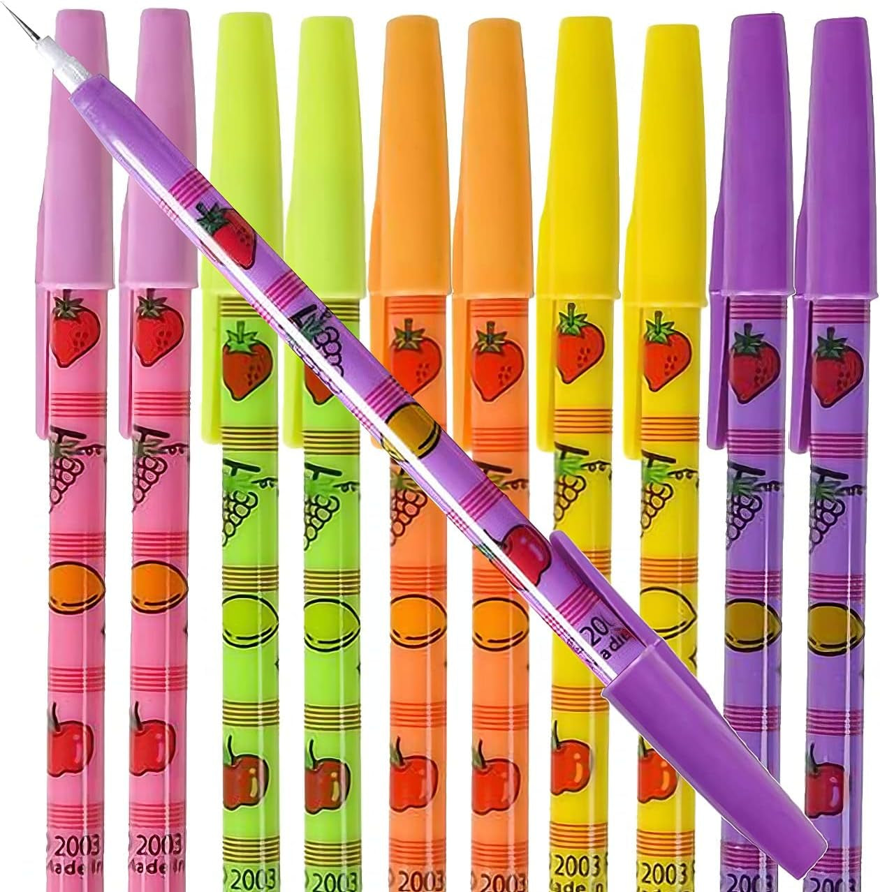 Pop a Point Fruit Pencils, Bulk Set of 50, Non-Sharpening Pencils with Fruity Prints, School Stationery Supplies, Teacher Rewards, Cute Party Favors for Kids and Adults, Assorted Colors