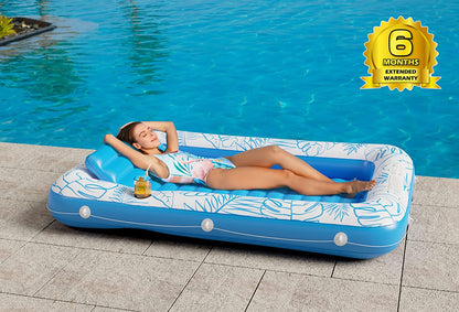 Inflatable Tanning Pool Lounger Float -  4 in 1 Sun Tan Tub Sunbathing Pool Lounge Raft Floatie Toys Water Filled Bed Mat Pad for Adult Blow up Kiddie Pool Kids Ball Pit Pool (L)