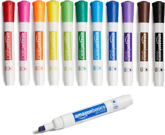 Low-Odor Chisel Tip Dry Erase Whiteboard Marker, Pack of 12, Assorted Colors