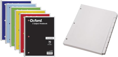 Spiral Notebook 6 Pack, 1 Subject, College Ruled Paper, 8 X 10-1/2 Inch, Color Assortment Design May Vary (65007)