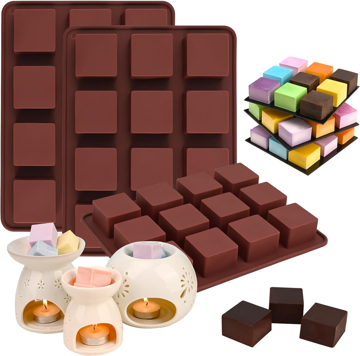 Wax Melt Molds Silicone,Rectangle Silicone Wax Melt Chocolate Bar Mold for Wickless Wax Melt Candles Chocolate Bakeware Molds