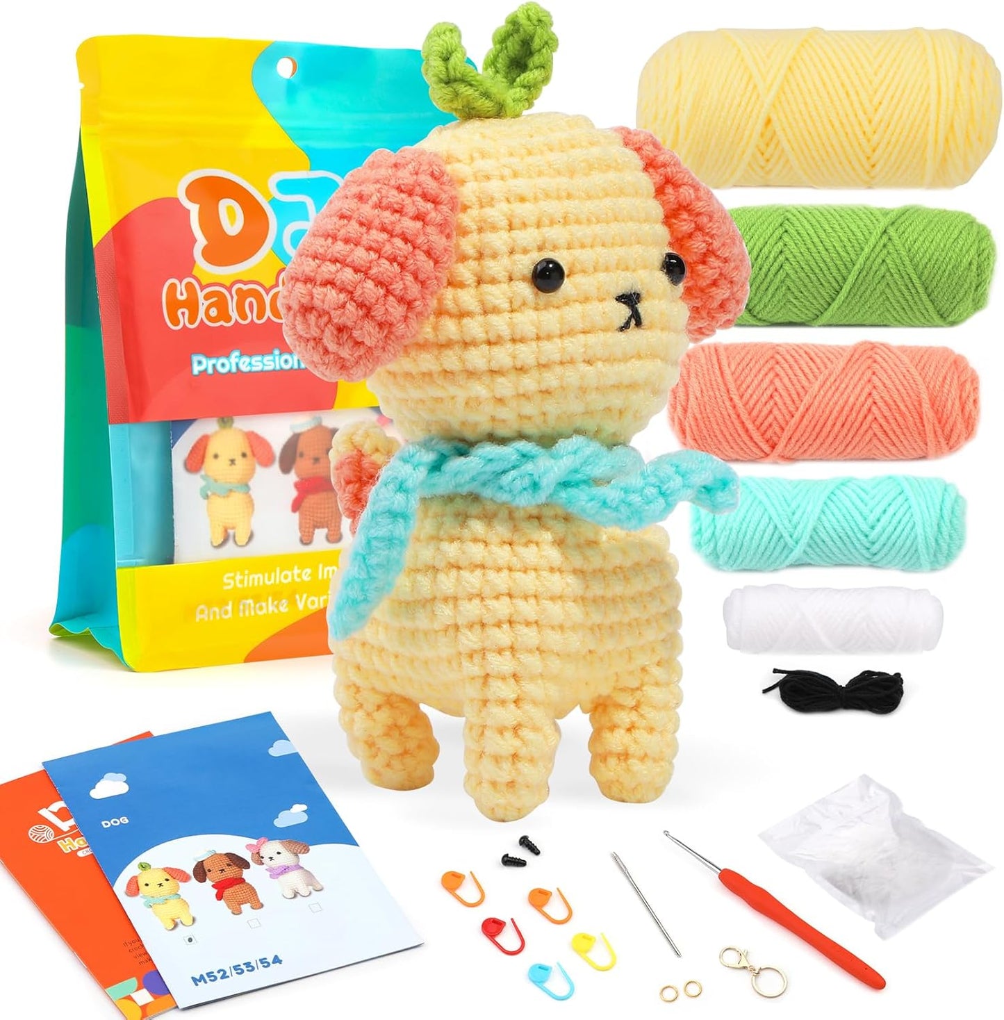Beginners Crochet Kit, Crochet Animal Kit, Knitting Kit with Yarn, Polyester Fiber, Crochet Hooks, Step-By-Step Instructions Video, Crochet Starter Kit for Beginner DIY Craft Art (Dinosaur)