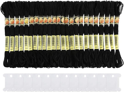 24 Skeins Friendship Bracelets Floss, Black and White Embroidery Cross Stitch Threads Cotton, Embroidery Floss with 12 Pieces Floss Bobbins for Halloween Knitting, Cross Stitch Project