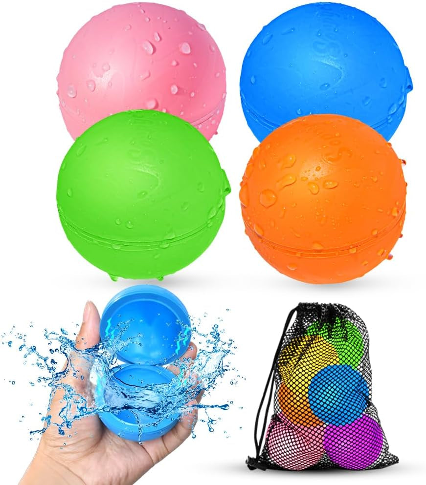 SOPPYCID 12 Pcs Reusable Water Balloons, Pool Beach Water Toys for Boys and Girls, Outdoor Summer Toys for Kids Ages 3-12, Magnetic Water Ball for Outdoor Activities