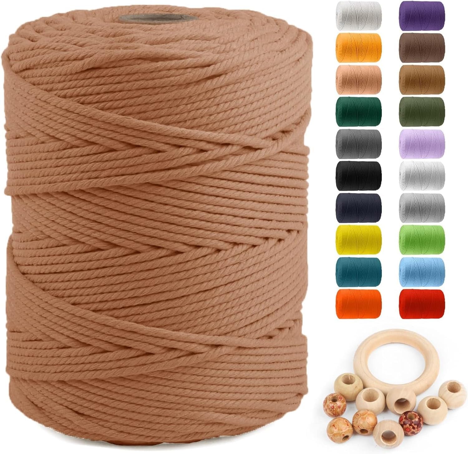 Macrame Cotton Cord 5Mm X 109 Yards,  100% Natural Handmade Colorful 4 Strands Twisted Braided Cotton Rope for Wall Hanging Plant Hangers Gift Wrapping Tapestry DIY Crafts(100M,White)