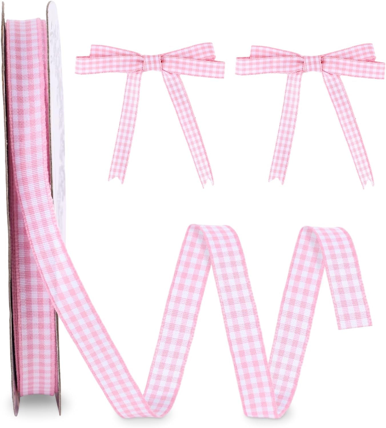 Pink Gingham Ribbon, 50Yd Buffalo Checker Ribbons Crafts Ribbon for Picnic School Birthday Gift Wrapping