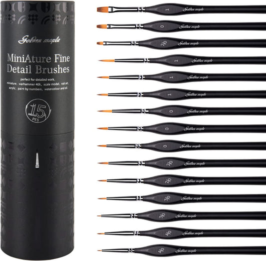 Miniature Paint Brushes, 15PC Model Brushes Micro Detail Paint Brush Set, Fine Detailing for Acrylics, Oils, Watercolors & Paint by Number, Citadel, Figurine, 40K (Black)