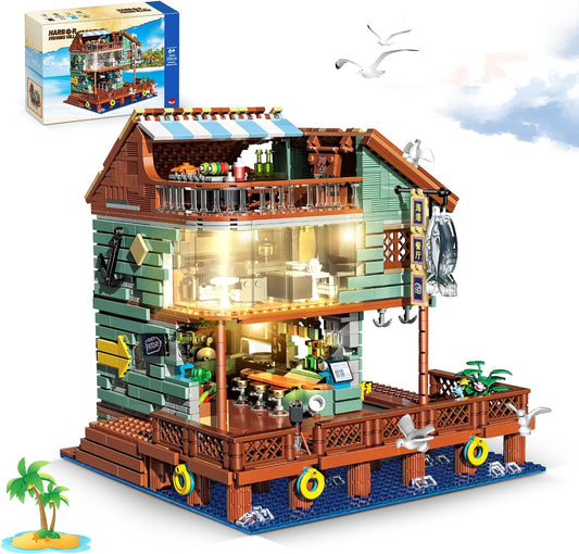 Harbour Restaurant House Mini Bricks Building Kit, Ideas Creative Architecture Building Toys Birthday Gift for Adult Boys Girls -2096 Pieces (Not Compatible with Lego Set)