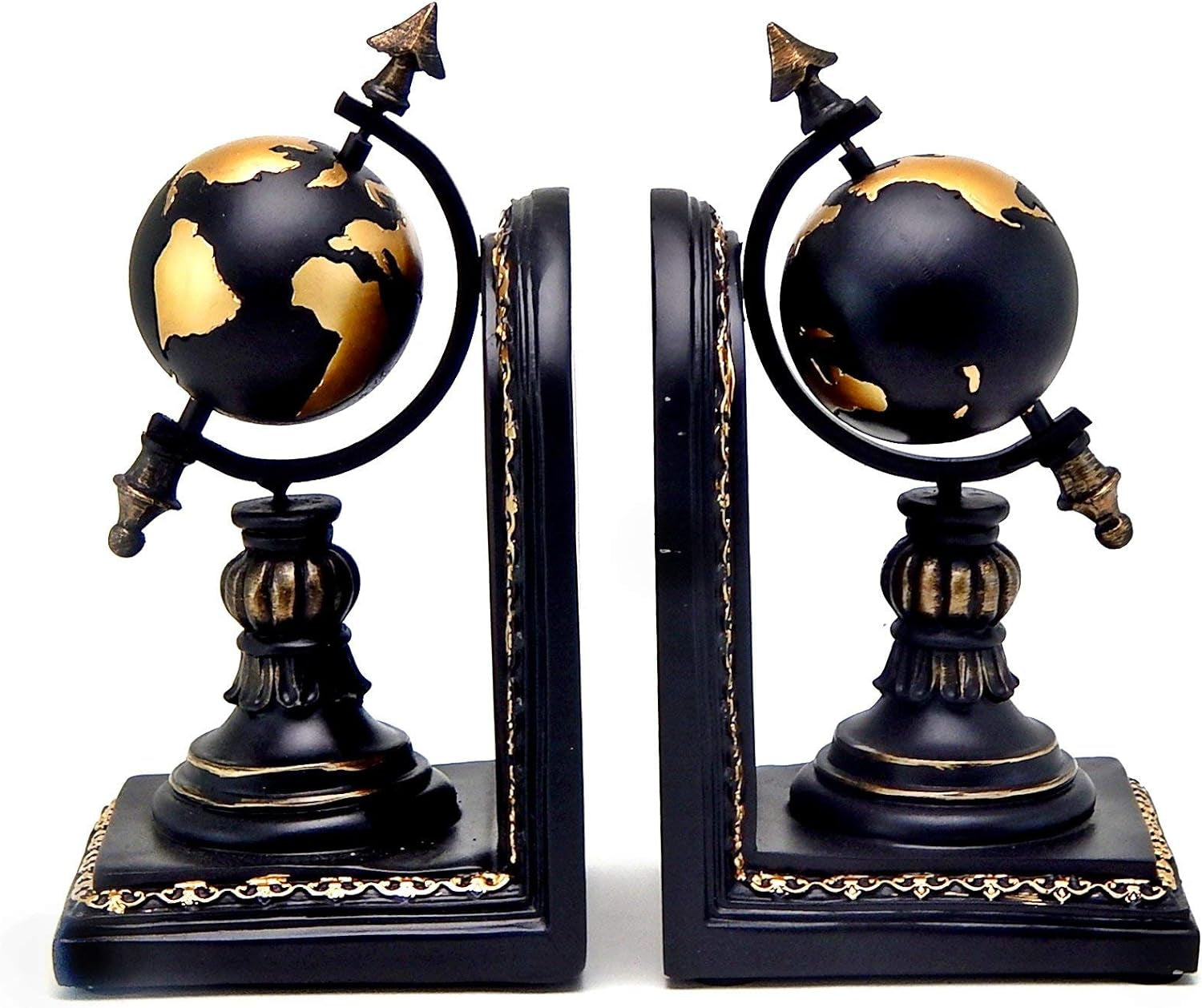 Decorative Bookend Globe Arrow Armillary Atlas Celestial Sphere Astronomy Art Statues Book Ends Heavy Duty Shelf Supports Shelves Stoppers Holder Nonskid Vintage Farmhouse Home Decor