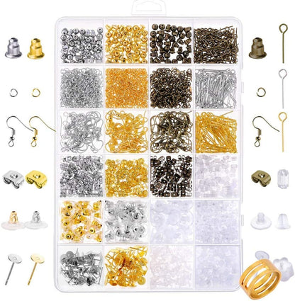 2400Pcs Earring Making Supplies Kit with 24 Style Earring Hooks, Earring Backs, Earrings Posts and Earring Making Findings for Adult