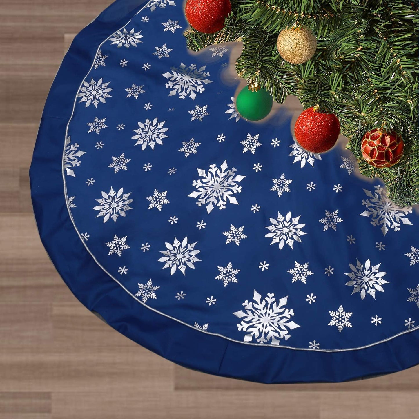 36 Inch Large Christmas Tree Skirt Xmas Soft Cover Mat Decor Snowflake Collar Farmhouse Tree Skirt for Holiday Ornaments Party Home Indoor Decorations (Blue—Three Cotton Layer, 48INCH)