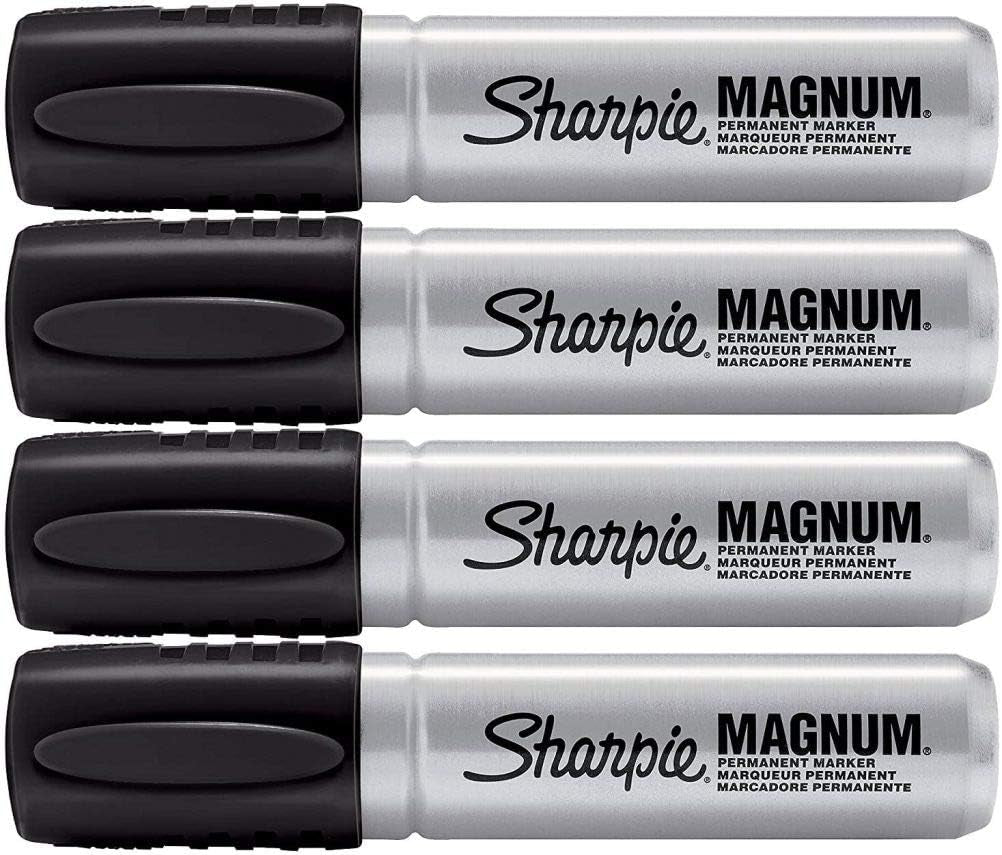 Pro Magnum Professional Permanent Marker, Oversized Chisel Tip, Black Ink, Pack of 4