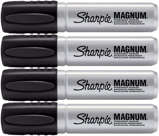 Pro Magnum Professional Permanent Marker, Oversized Chisel Tip, Black Ink, Pack of 4