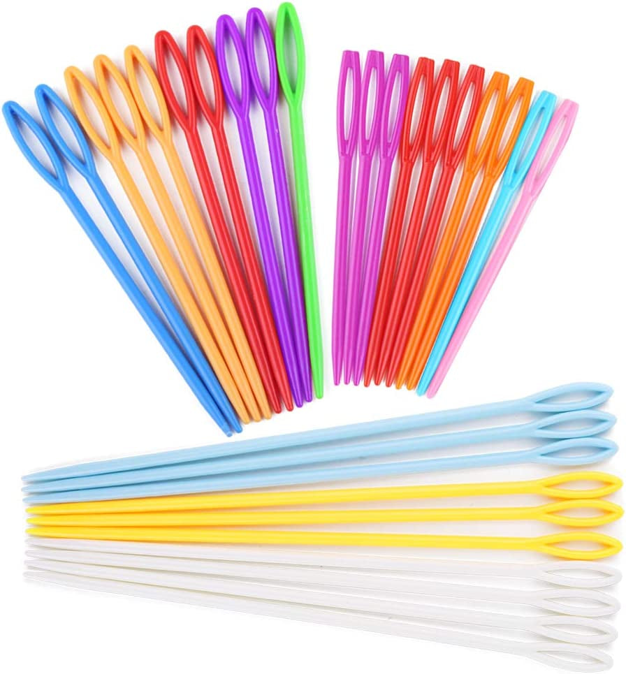 30 PCS Large Eye Plastic Needles, 2.7Inch/3.5Inch/5.9Inch Plastic Weaving Needles, Yarn Needles, Learning Needles, Safety Plastic Lacing Needles for DIY Sewing Handmade Crafts