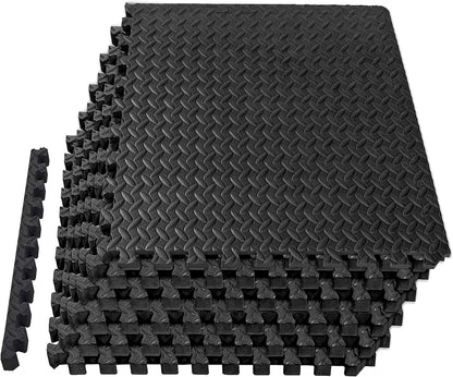 EVA Exercise Floor Mats: Interlocking Foam Tile Performance Mats - 6 Tiles (Area: 24 SQ FT) 1/2 Inch Thickness, EVA Home Gym Exercise Floor Mats for All Exercises or Equipment, Black