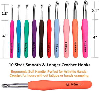 20 Sizes Crochet Hooks Complete Set,0.5Mm-10Mm Ergonomic Crochet Hooks with Case for Arthritic Hands