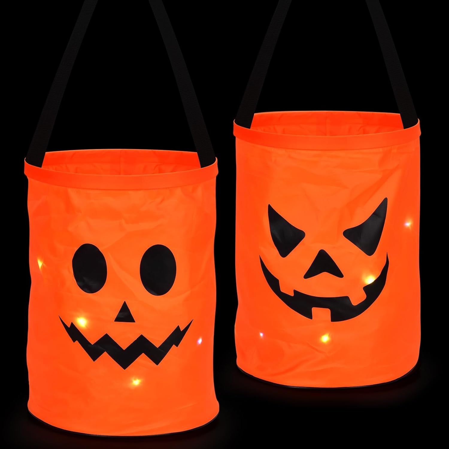 2 Pcs LED Light Halloween Candy Bags, Light up Halloween Party Bags, Trick or Treat Bags Light up Candy Bags, Multipurpose Reusable Halloween Supplies Gift Box (Orange -2)1