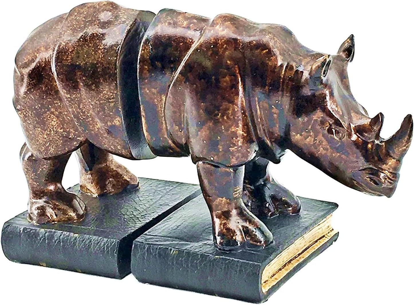 Rinocer Decorative Bookend the Cool Rhino Book Ends Retro Rustic Vintage Style Rino Statues Wildlife Jungle Animal Home Decor Bookshelves Golden Rhinoceros 7 Inch