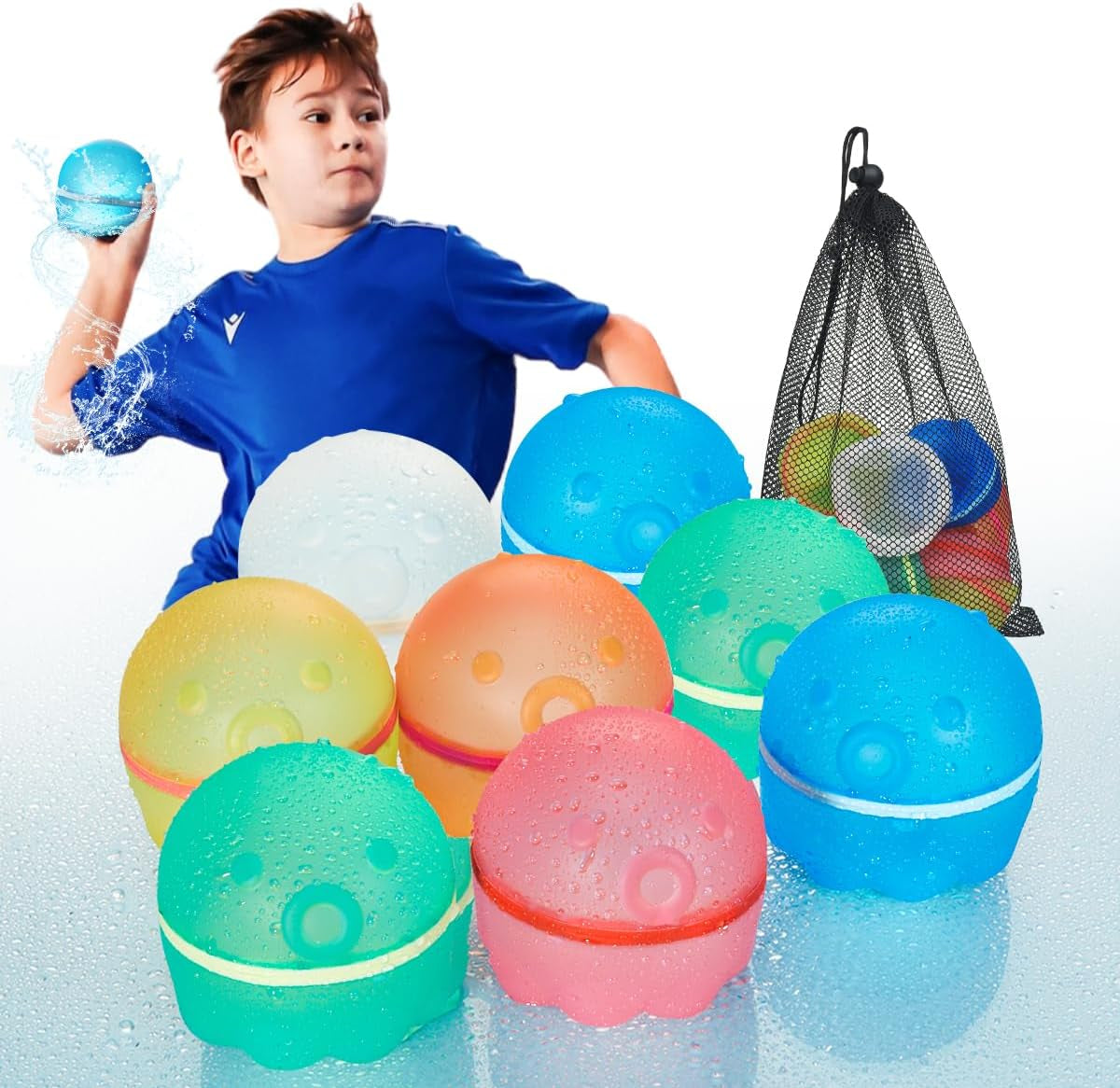 16PCS Reusable Water Balloons for Kids, Splash Refillable Water Balloons Bombs Self Sealing Quick Fill Magnetic with Mesh Bag