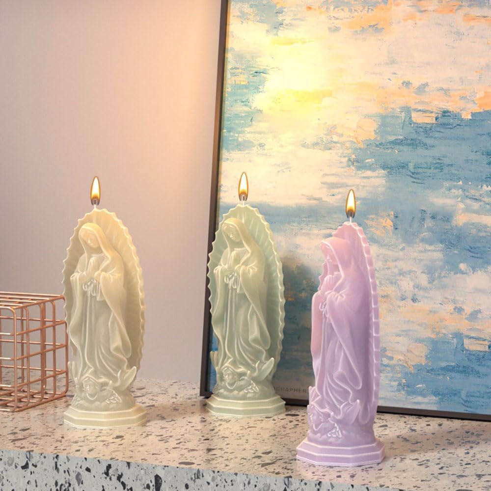 Religious Virgin Mary Statue Silicone Mold Virgin Mary Candle Molds for Candle Making Supplies Wax Tools Virgen Maria Candle Mold Silicone Molds for Resin Concrete Plaster Epoxy Molds Home Decor