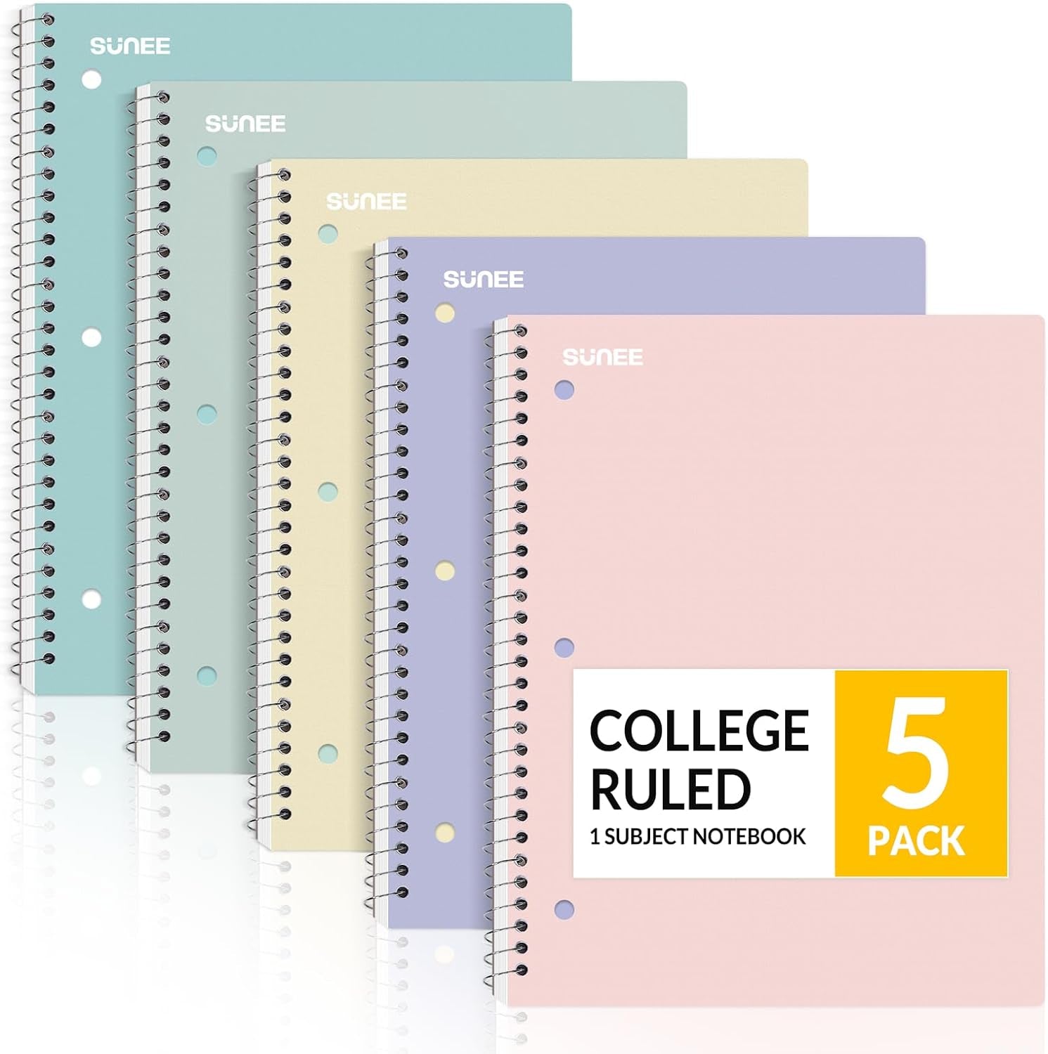 Spiral Notebooks, 1-Subject, 10 Pack, College Ruled Paper, 8" X 10-1/2", 70 Sheets per Notebook,3-Hole Punched Paper, Pink,Purple, Blue, Green, Yellow Spiral Lined Notebooks for School,Work