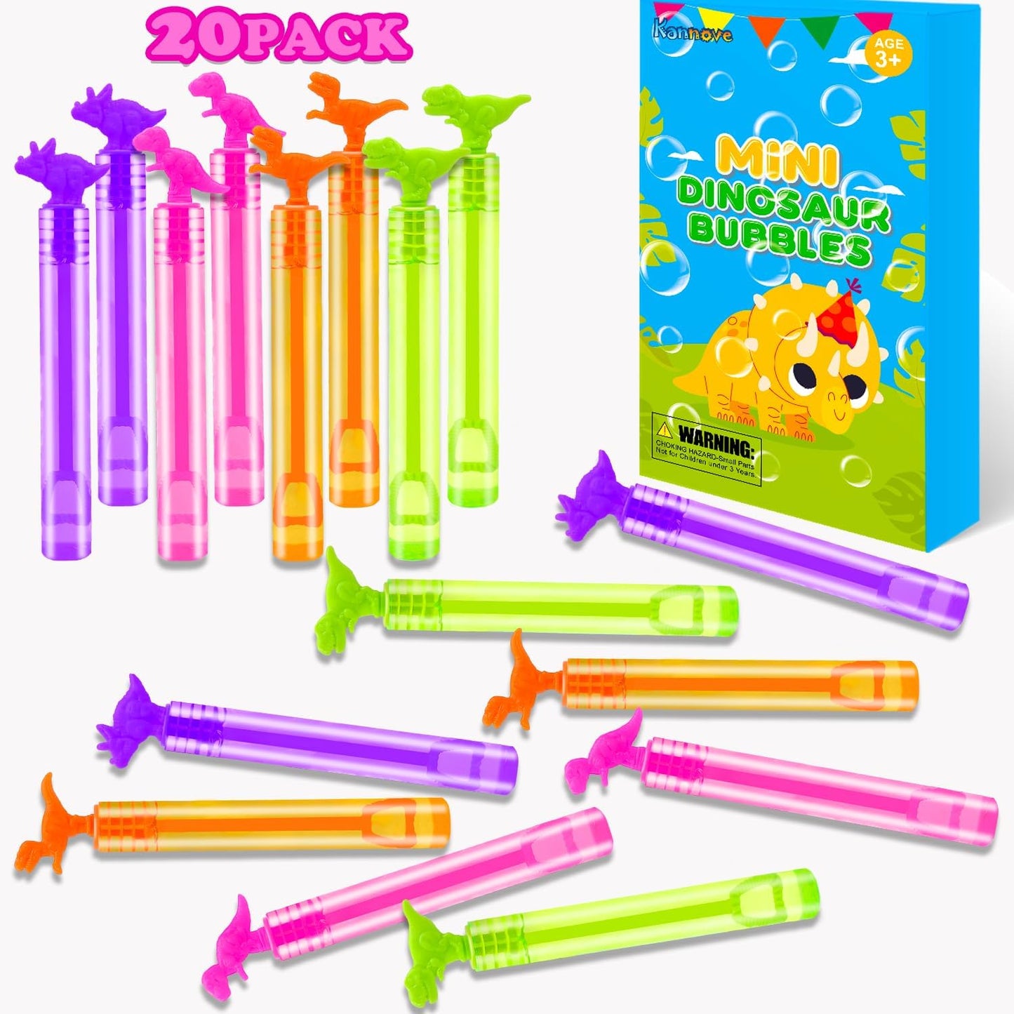 Dinosaur Party Favors Supplies for Kids,20 Pack Mini Dino Bubble Wands Camping Toys Gifts for Toddlers,Christmas Birthday Gift Goodie Bag Stocking Stuffer Fillers,Classroom Prizes Treats for Boys Girl