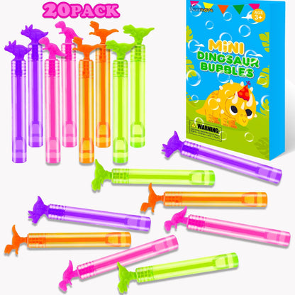 Dinosaur Party Favors Supplies for Kids,20 Pack Mini Dino Bubble Wands Camping Toys Gifts for Toddlers,Christmas Birthday Gift Goodie Bag Stocking Stuffer Fillers,Classroom Prizes Treats for Boys Girl