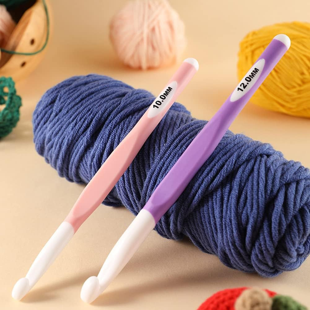 Large Sizes Crochet Hooks 4 Pcs Long Crochet Needles Set  8Mm 10Mm 12Mm 15Mm Rubber Handle Crochet Hook DIY Yarn Weaving Tools for Knitting Blankets, Shawl and Carpet