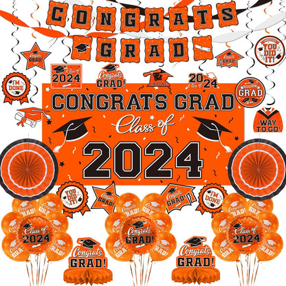 Blue Themed 2024 Graduation Decorations Set - Congrats Grad Banner, Class of 2024 Backdrop, Balloons & Streamers Kit - Complete Party Supplies for High School & College Celebrations