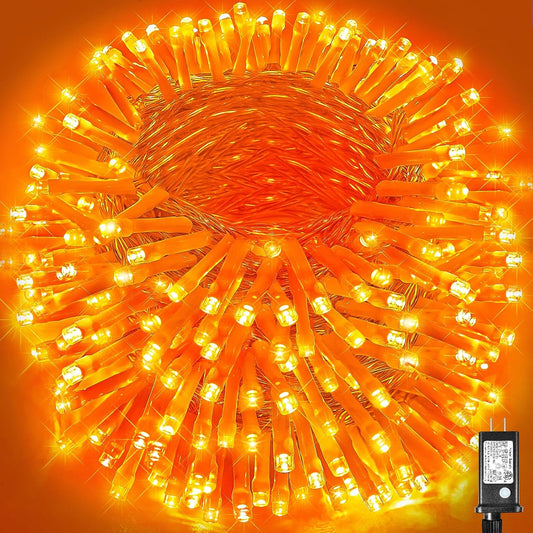 500 LED Halloween Lights Outdoor, 165FT Super Long Orange String Lights Indoor 8 Modes Clear Wire, Plug in Waterproof Orange Christmas Lights for Christmas Halloween Tree Thanksgiving Decorations