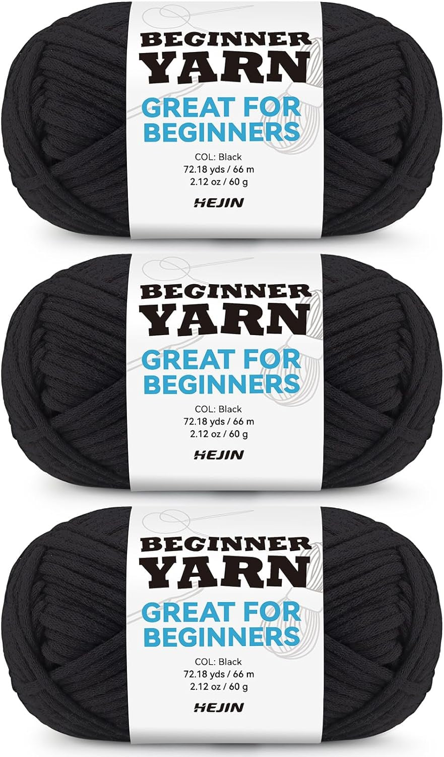 60G Black Yarn for Crocheting and Knitting;66M (72Yds) Cotton Yarn for Beginners with Easy-To-See Stitches;Worsted-Weight Medium #4;Cotton-Nylon Blend Yarn for Beginners Crochet Kit Making