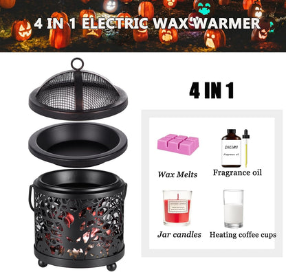 Halloween Candle Wax Warmer, Colorful Skull Aromatherapy Wax Melt Warmer, Metal Electric 4-In-1 Burners for Halloween Interiors, Ideal Present for Family and Friends - Ghost Tree Skulls