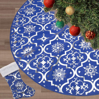 36 Inch Large Christmas Tree Skirt Xmas Soft Cover Mat Decor Snowflake Collar Farmhouse Tree Skirt for Holiday Ornaments Party Home Indoor Decorations (Blue, 36INCH)