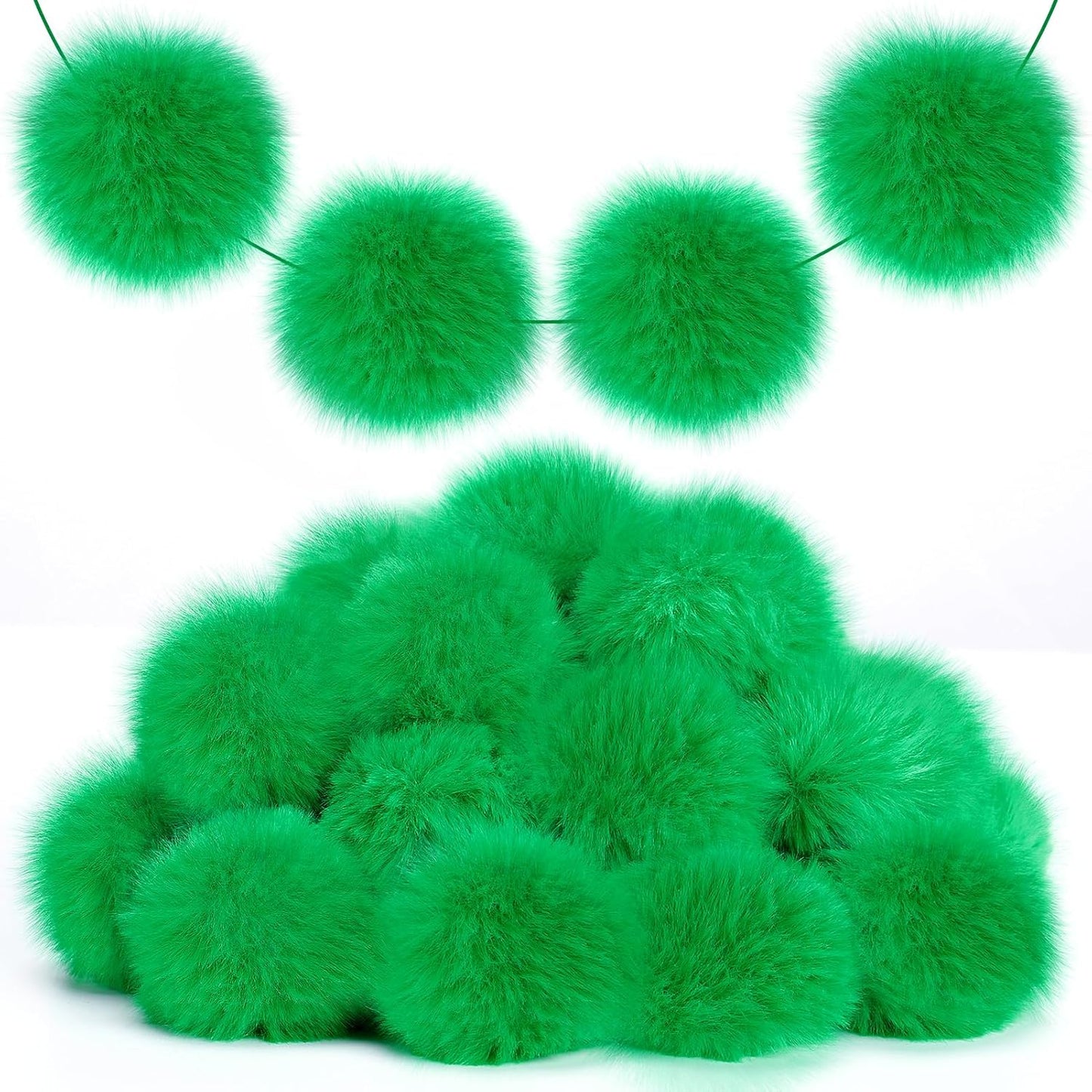 30 Pcs Christmas Yarn Pom Pom Fluffy Balls, Soft Faux Rabbit Fur Pompoms , Reusable Plush Puff Balls for DIY Xmas Handmade Crafts Gifts Costume Party Decorations (2In Green)