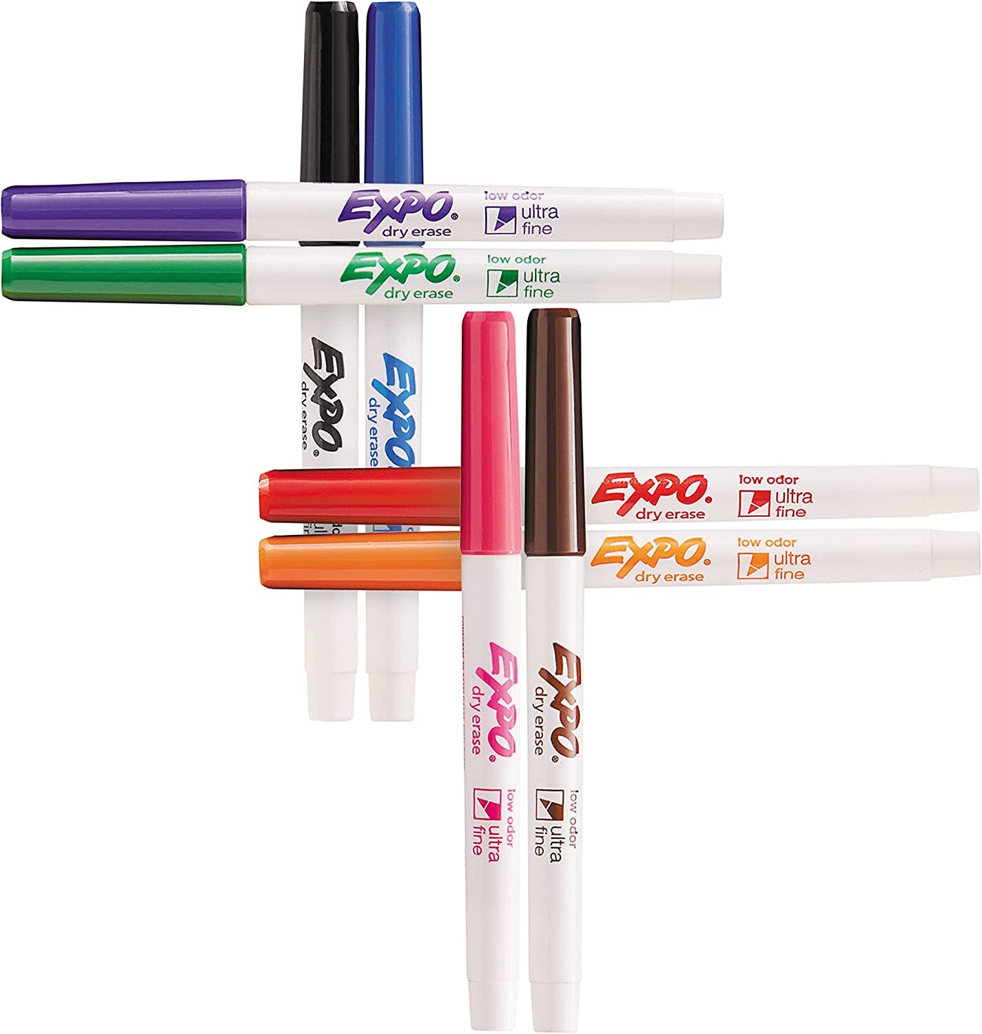 Low Odor Dry Erase Markers, Ultra-Fine Tip, Assorted Colors, 8 Count