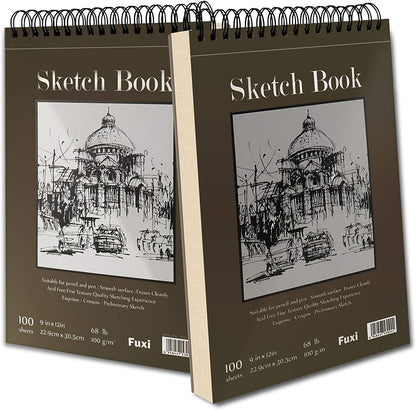 9 X 12 Inches Sketch Book, Top Spiral Bound Sketch Pad, 1 Pack 100-Sheets (68Lb/100Gsm), Acid Free Art Sketchbook Artistic Drawing Painting Writing Paper for Kids Adults Beginners Artists