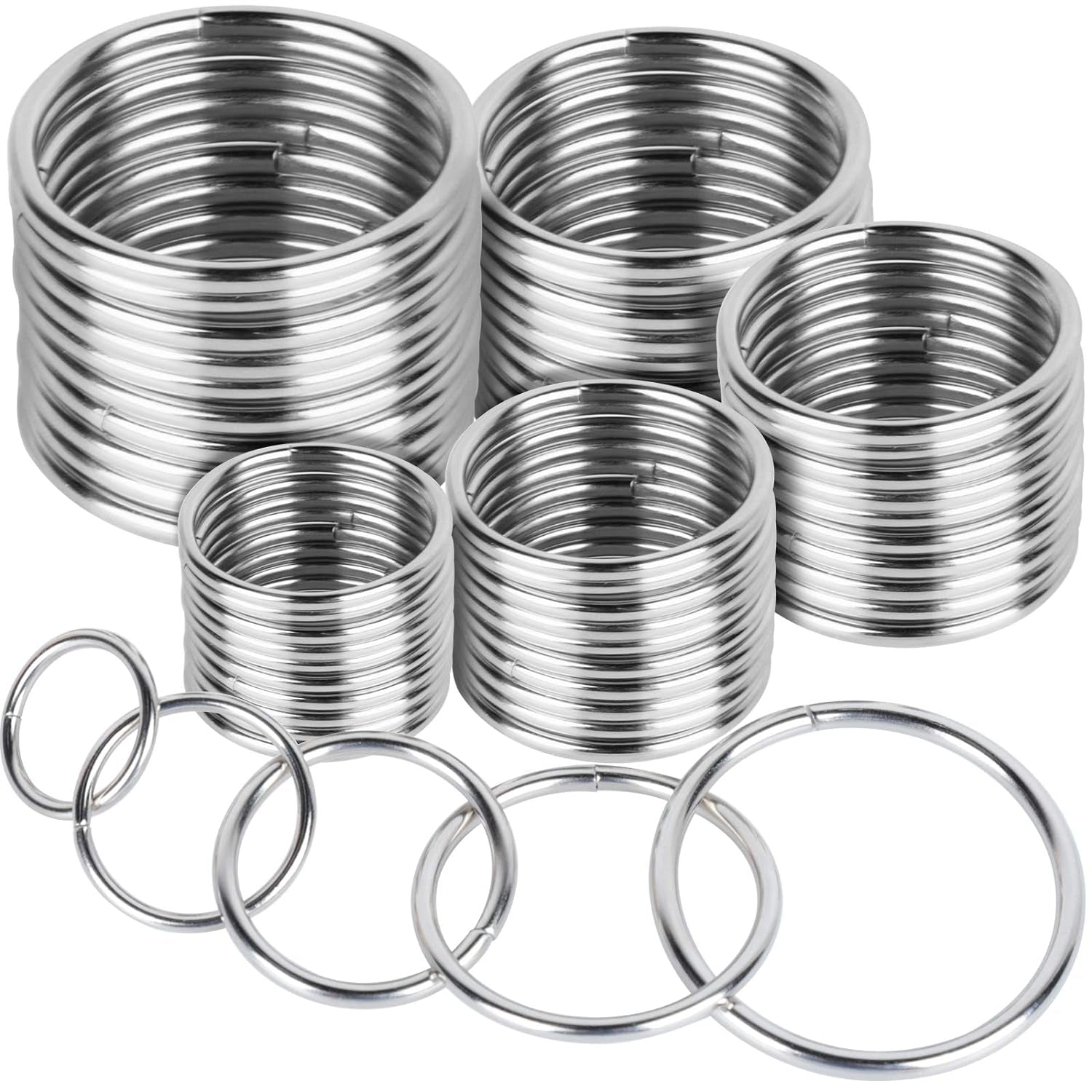 Metal O Ring，50 Pcs Silver Multi Purpose Metal O Ring for Macrame, Camping, Dog Leashes, Hardware, Bags and More Craft Project - 16Mm, 21Mm, 25Mm, 32Mm, 38Mm