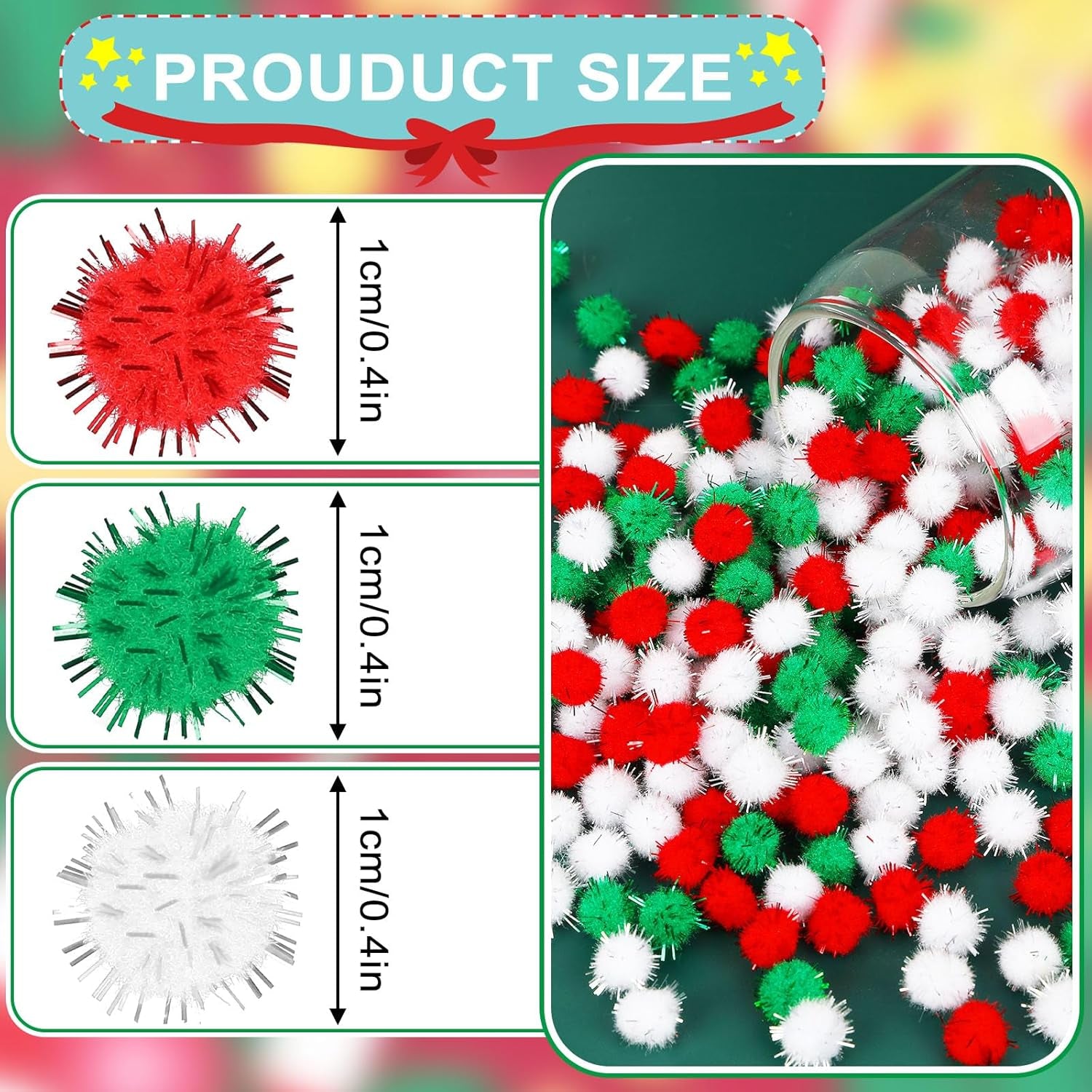 Pom Poms Balls, 1000 Pieces 1 Cm Pastel Pom Poms for Holiday Crafts Making DIY Miniature Decorations Accessories