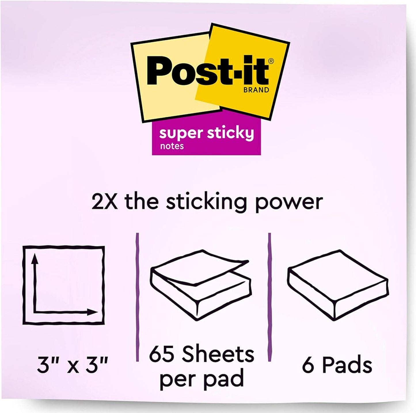 Super Sticky Notes, 3X3 In, 6 Pads, 2X the Sticking Power, Energy Boost Collection, Bright Colors (Orange, Pink, Blue, Green,Yellow),Recyclable (654-6SSAU)