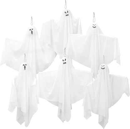 6 Pack Halloween Hanging Ghosts, 27.6 Inch Flying Ghost for Halloween Outdoor Decorations Front Yard Porch Patio Lawn Garden Trees Party Décor and Holiday Decorations