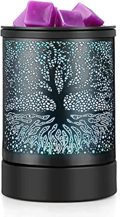 Inrorams Electric Wax Melt Warmer Oil Burner Black Metal Wax Burner for Scented Wax with 7 Colors Led Changing Light Silicone Liner (Black Garden Tree Pattern)